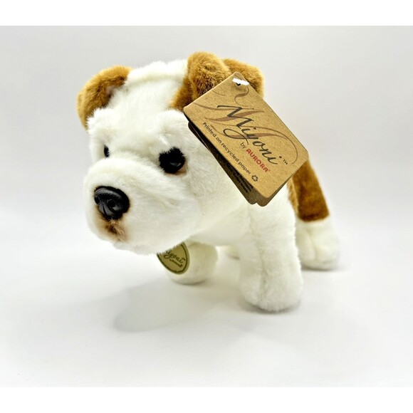 Miyoni by Aurora Realistic Bulldog 8.5" Plush Pup White Brown Dog Stuffed Animal - Picture 1 of 14
